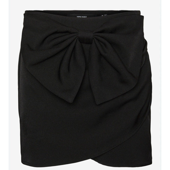 Vero Moda Dresses & Skirts - VERO MODA Women's Size 2 Mini Large Bow Black Polyester Blend Side Zip Skirt NWT